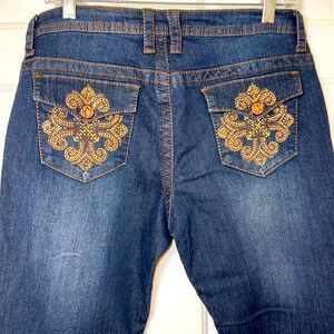 V Cristina Jeans Dark Wash Embellished Jewel Flap Pockets Womens Size 10